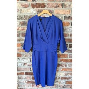 Escada Blue Jersey Faux Wrap Sheath Dress, 40